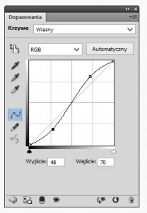 Kształt krzywej korekcji w Photoshopie pozwalający na zwiększenie kontrastu zdjęcia